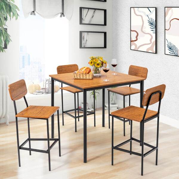 5 Pieces Industrial Dining Table Set With Counter Height Table And 4 Bar Stools