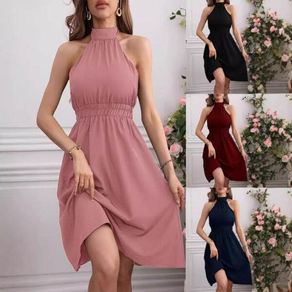 Women's Clothing Solid Color Waist Tight Halter Dress